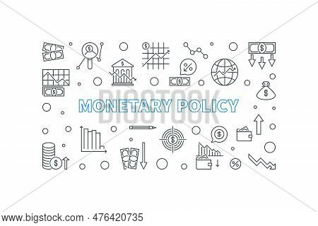 Monetary Policy Vector Horizontal Banner. Macroeconomics Concept Illustration