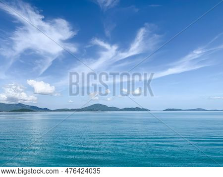 Beautiful Of Surface Of Blue Ocen And Blue Sky With White Cloud