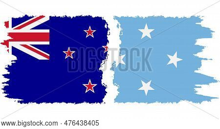 Federated States Of Micronesia And New Zealand Grunge Flags Connection, Vector
