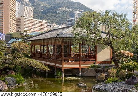Monaco, Monaco, April 21st 2023:- A View Of The Japanese Garden In Monaco, Located In The Larvotto W