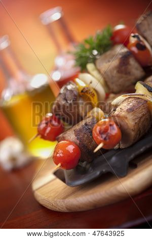 Meat and vegetable skewers