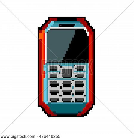 Sign Button Phone Game Pixel Art Retro Vector. Bit Contact Internet, Business Hotline Sign Button Ph