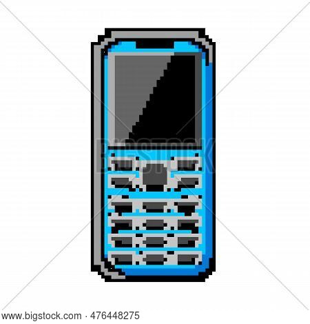 Business Button Phone Game Pixel Art Retro Vector. Bit Hotline Symbol, Call Web Business Button Phon