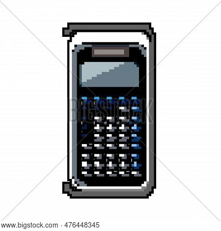 Accounting Calculator Device Game Pixel Art Retro Vector. Bit Work Bank, Financial Tax Accounting Ca
