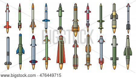 Ballistic Missile Vector Color Set Icon. Vector Illustration Military Rocket On White Background . I