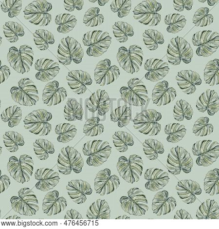 Tropical Leaves Seamless Pattern. Monstera Leaves Seamless Pattern. Monstera Leaves On Isolated Back