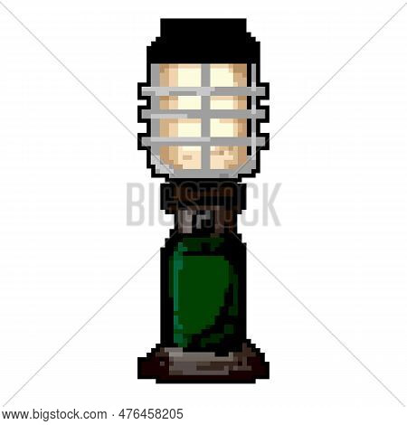 Old Lantern Camp Lamp Game Pixel Art Retro Vector. Bit Old Lantern Camp Lamp. Old Vintage Illustrati