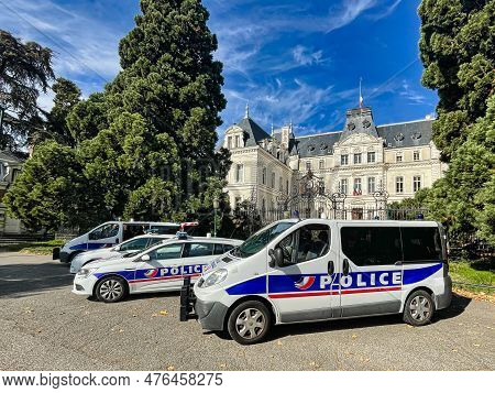 Annecy, France - October 15 2021 : A Row Of French National Police Cars Have Been Parked Infront Of 