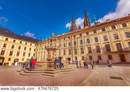 Prague, Czech Republic - February 25, 2017: Center Of Czekh Capital And People At The Square