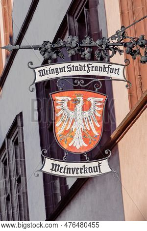Frankfurt, Germany - February 28, 2023: Coat Of Arms Of The Winery In Frankfurt, Germany. Weingut Fr