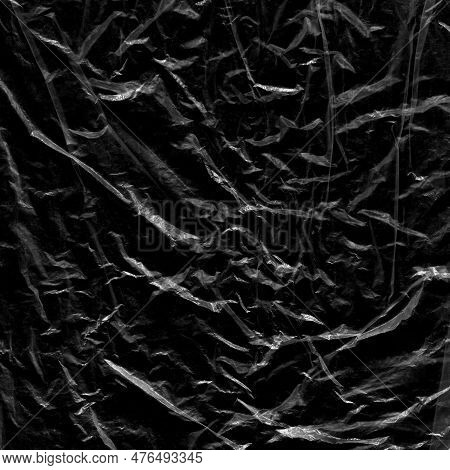 Plastic Texture And Clear Plastic Black Background Transparent Plastic Wrap On The Black