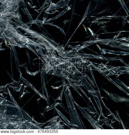 Plastic Texture And Clear Plastic Black Background Transparent Plastic Wrap On The Black