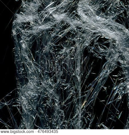 Plastic Texture And Clear Plastic Black Background Transparent Plastic Wrap On The Black