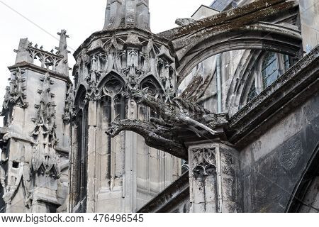 Rouen, France - August 31, 2021: This Is An Architectural Fragment Of The Medieval Gothic Church Of 