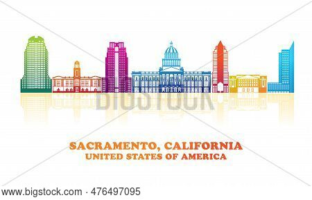 Colourfull Skyline Panorama Of Sacramento, California, United States - Vector Illustration