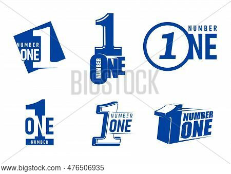 Number One Icons Set, First Place And Business Leader Vector Symbols. Number 1 Isolated Signs With B