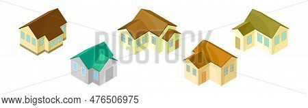 Detached House Or Residence As Free-standing Building Isometric Vector Set