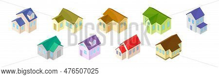 Detached House Or Residence As Free-standing Building Isometric Vector Set