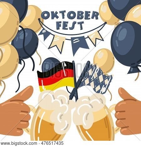 Oktoberfest Is A German Beer Festival In Bovary. The Name With A Stretch Of The Flag Of Germany And 