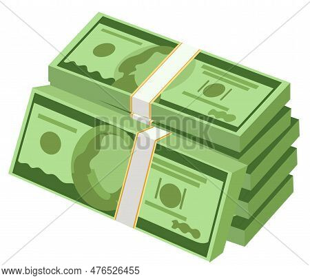 Money Cash Dollar Pile, Stack Cartoon Set. Hundreds Paper Stack Dollars Bundle Bill. Flat Huge Packe