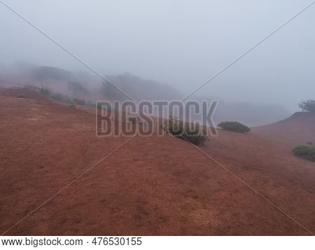 Picturesque Erosion Red Earth And Sand Hills Desert Landscape Near The Viewpoint Mirador De Abrante 