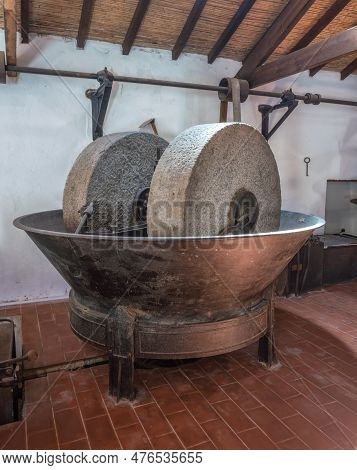 Olive Oil Press Is Installed In Premises Of The Ancient Equipment For Production Of Olive Oil, Stone