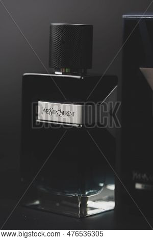 Samut Prakan, Thailand - May 19, 2023 : Close Up Of Perfume Bottles By Perfumery Yves Saint Laurent 