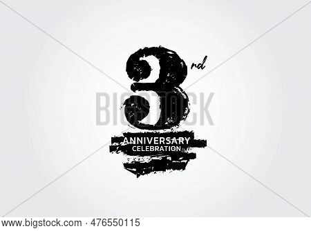 3 Years Anniversary Celebration Logotype Black Vector, 3rd Birthday Logo, 3 Number Design, Anniversa