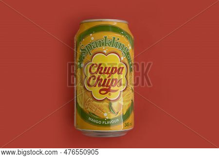 May 18, 2022 Ukraine City Kyiv Drink Chupa Chups On A Colored Background