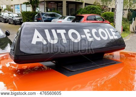France Driving School In France Panel On Student Learning Car Roof With Sign Text French Auto Ecole