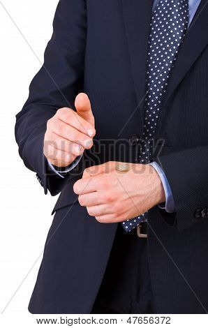 Geschäftsmann machen Kopf oder Zahl.