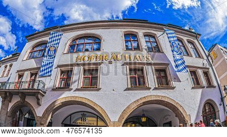 MÜnchen, Germany - April 29, 2023: Facade Of The Famous Staatliches Hofbräuhaus (state Brewery), Or 