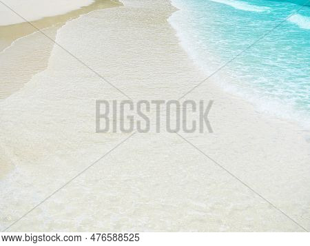 Sea On Beach Sand Background,white Foam Water Wave Blue Ocean Nature Summer,shore Texture On Sandy C