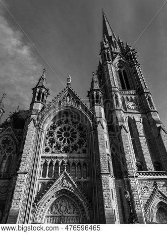Catholic Cathedral In Ireland, Gothic Style. The Cathedral Church Of St Colman Known As Cobh Cathedr