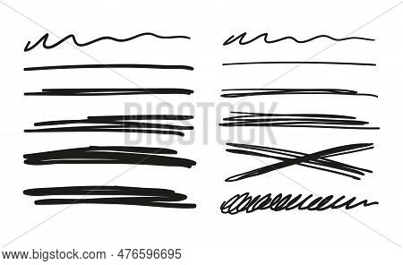 Set Of Hand Drawn Scribbles, Strikethroughs, Blots In Text, Highlighter, Pen, Pencil Underlines. Abs