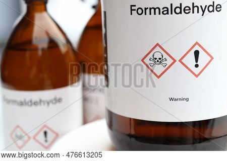 Formaldehyde, Hazardous Chemicals And Symbols On Containers, Chemical In Industry Or Laboratory