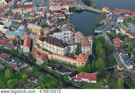 View From A Hot Air Balloon On The Historic Center Of Jindrichuv Hradec, South Bohemia, Czech Republ