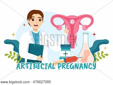 Artificial Pregnancy Vector Illustration With Couple After Successful Embryo Engraftment And Reprodu