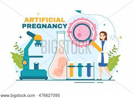 Artificial Pregnancy Vector Illustration With Couple After Successful Embryo Engraftment And Reprodu