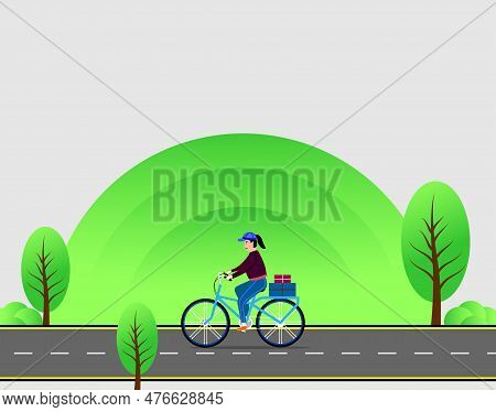 World Bicycle Day Design With Girl On Cycle Riding On Road