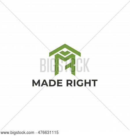 Abstract Initial Letter Mr Or Rm Logo In Green Color Isolated In White Background. M, R, And Mr Init
