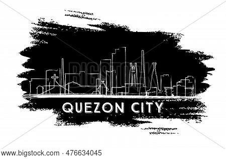 Quezon City Philippines Skyline Silhouette. Hand Drawn Sketch. Business Travel And Tourism Concept W