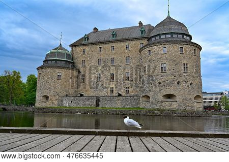 Orebro Castle With A Black Headed Gull Infront In Orebro Sweden May 15 2023