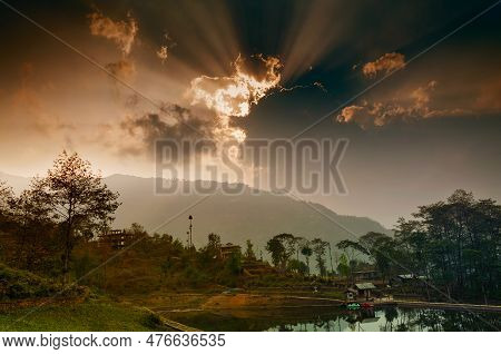 Sunset Sky Over Chayatal Or Chaya Taal, West Sikkim, India, Nature, Silence And Peace. Famous For Re