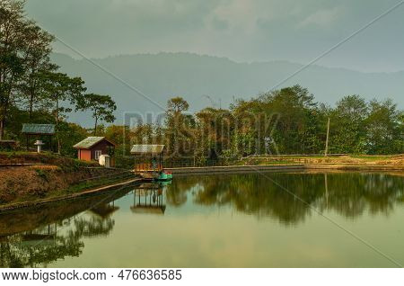Boating Spot Of Chayatal Or Chaya Taal, West Sikkim, India. Famous For Reflection Of Snow-capped Mou