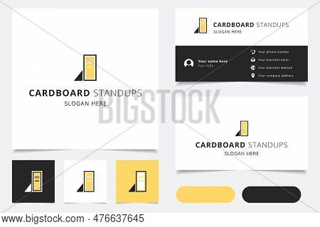 Cardboard Standups Logo Design With Editable Slogan. Branding Book And Business Card Template.