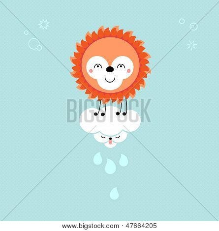 Sonne und Wolken am Himmel. Süsse Kawaii animalische Comic-Figuren. Vektor EPS 10