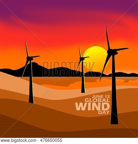 A Large Fan Wheel That Moves Because Of Wind Power To Be Used As Electricity At Sunset With Bold Tex