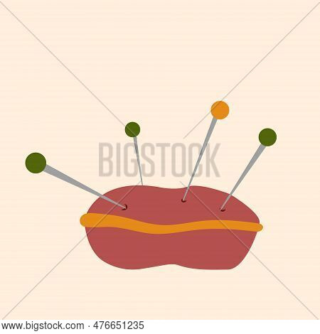Needles Cushion. Pin Cushion. Sewing Needle Flat Icon Design, Vector Illustration Eps10 Graphic