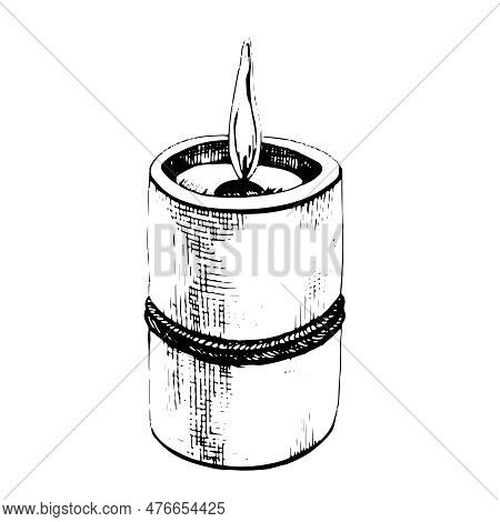 Candle With Flame And Rope. Illustration Graphic, Hand Drawn, Eps Vector, Isolated Object. For Spa, 